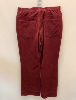 Mens, Pants, U.S.A., Maroon Red, Cotton, Solid, L32, W31, Corduroy, Zip Front, Button Closure, 4 Pockets, Flare  **MULTIPLES