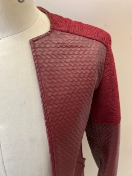 Mens, Jacket, NO LABEL, Red Burgundy, Red, Polyester, Patent Leather, C: 34, L/S, Ruched Detail On Shoulder And Sleeves, Embossed Pleather Slant Welt Pockets, Made To Order, Multiples