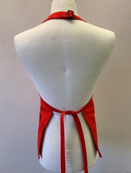 FAME, Red, Poly/Cotton, Solid, Twill, Short Length, 3 Pockets/Compartments, Adjustable Neck Strap, Self Ties at Sides
