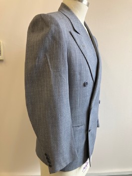 Mens, 2 Piece Suit, TOWN CLAD, Blue, White, Red, Wool, Stripes - Pin, 31/30, 40R, C.A., Peaked Lapel, 3 Welt Pockets, 6 Buttons, DB.