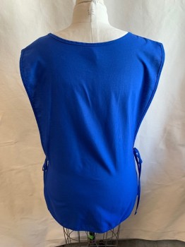 NL, Blue, Poly/Cotton, Pullover, Open at Sides with Self Ties, Scoop Neck, 2 Pockets/Compartments at Hips