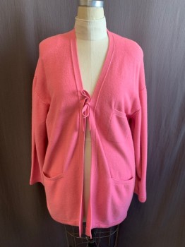 Womens, Sweater, SONIA RYKIEL, Pink, Wool, B: 50, Tie Front, L/S, 3 Patch Pockets