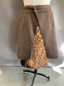 Womens, Sci-Fi/Fantasy Skirt, N/L, Brown, Lt Khaki Brn, Textured Fabric, Novelty Pattern, W: 28, Velcro Snap On Waist, Front Slit ,  Novelty Front Panel  Attached