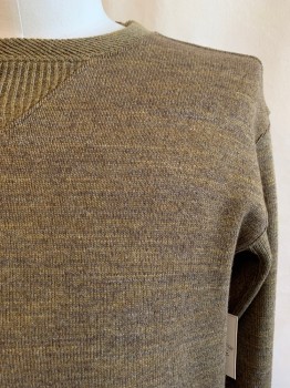 Mens, Pullover Sweater, RR RALPH LAUREN, Olive Green, Lt Olive Grn, Dk Brown, Cotton, Wool, Heathered, L, Crew Neck, Long Sleeves