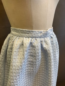 Womens, Skirt, Knee Length, TOP SHOP, Powder Blue, Polyester, Elastane, Squares, Sz.4, Self Pattern/Texture Brocade, 1" Waistband, Gathered, A-Line, Exposed Silver Zipper In Back