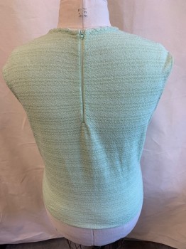 Womens, Top, N/L, Mint Green, Acrylic, Synthetic, Solid, B:38, L, Slvls, Scallopped CN, Faint Horizontal Stripes, Stretchy, Zipper at Back,