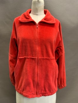 Womens, Jacket, NO LABEL, Cherry Red, Cotton, Polyester, Solid, 40, L/S, Zip Front, High Neck, Side Pockets, Velour