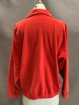 NO LABEL, Cherry Red, Cotton, Polyester, Solid, L/S, Zip Front, High Neck, Side Pockets, Velour