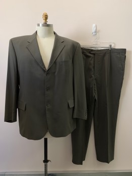 BEAVER BROOK, Dk Khaki Brn, Wool, Solid, 3 Buttons, Single Breasted, Notched Lapel, 3 Pockets