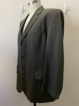 BEAVER BROOK, Dk Khaki Brn, Wool, Solid, 3 Buttons, Single Breasted, Notched Lapel, 3 Pockets