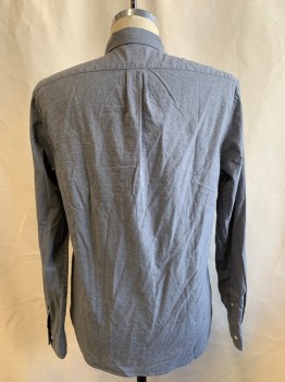 Mens, Casual Shirt, J. Crew, Gray, Cotton, Heathered, M, Ll Button Front, Collar Attached, Chest Pocket