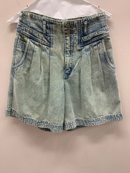 Womens, Shorts, PARTNERS, Denim Blue, Cotton, H: 40, W: 26, Yellow Tint, Elastic Waist, Pleated Front, Zip Front, Faux Top Pockets, Stain On Back Right Hem