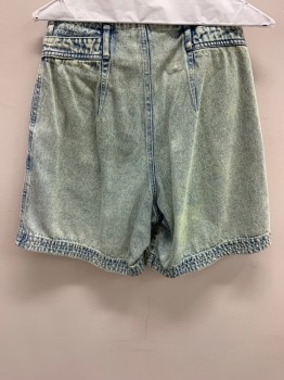 Womens, Shorts, PARTNERS, Denim Blue, Cotton, H: 40, W: 26, Yellow Tint, Elastic Waist, Pleated Front, Zip Front, Faux Top Pockets, Stain On Back Right Hem