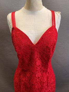 Womens, Cocktail Dress, ROBERTA, Red, Rayon, Acetate, 6, Lace, Multi Straps At Shoulders, Sweetheart Neckline, Multi Shoulder Straps, Low Back, Mini Length, Zipper In Back