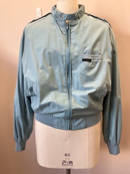 MEMBERS ONLY , Dusty Lt Blue Classic Cut, Nylon Windbreaker, Zip Front, Stand Collar with Belt, Epaulets, Rib Knit Trims