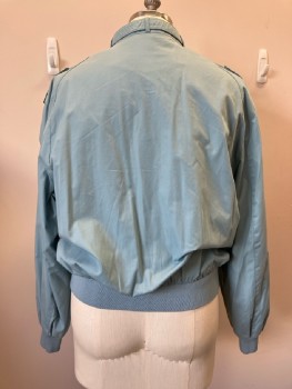 MEMBERS ONLY , Dusty Lt Blue Classic Cut, Nylon Windbreaker, Zip Front, Stand Collar with Belt, Epaulets, Rib Knit Trims