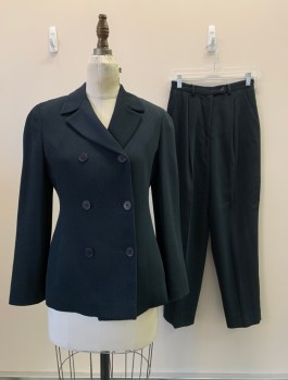 Womens, Suit, Jacket, CALVIN KLEIN, Navy Blue, Dk Green, Wool, Nylon, 2 Color Weave, 4, 6 Buttons, Double Breasted, Peaked Lapel, Side Pockets,