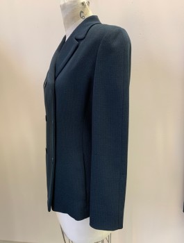 Womens, Suit, Jacket, CALVIN KLEIN, Navy Blue, Dk Green, Wool, Nylon, 2 Color Weave, 4, 6 Buttons, Double Breasted, Peaked Lapel, Side Pockets,