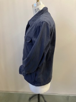 Mens, Casual Jacket, J.CREW, Navy Blue, Cotton, Solid, M, Herringbone Twill, Zip Front, C.A., 4 Pckts 2 with Flaps, Button Cuffs, Back Yoke
