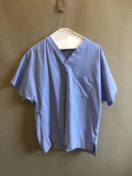 BARCO, Lt Blue, Cotton, Solid, V-neck, Short Sleeves, 1 Pocket