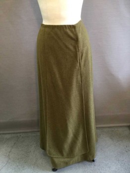 N/L, Olive Green, Wool, Solid, Gored Panels with Flat Felled Seam Edges, Vertical Panel At Center Front, with Hidden Hook & Eye Closures, Pleat At Side Seam Hem, Floor Length Hem, Made To Order