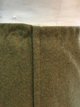 N/L, Olive Green, Wool, Solid, Gored Panels with Flat Felled Seam Edges, Vertical Panel At Center Front, with Hidden Hook & Eye Closures, Pleat At Side Seam Hem, Floor Length Hem, Made To Order