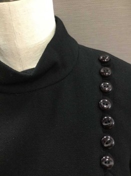 N/L, Black, Wool, Solid, Long Sleeves, Mock Neck, Decorative Buttons At Side Of Chest & Cuffs (**One Original Button Missing On Cuff) Gathered Waist, Hem Above Knee, Possibly a Reproduction/Retro
