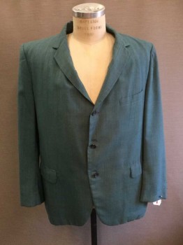 SORENTO, Teal Green, Synthetic, Solid, Single Breasted, Collar Attached, Notched Lapel, 3 Pockets, 3 Buttons