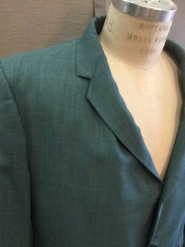 Mens, Blazer/Sport Co, SORENTO, Teal Green, Synthetic, Solid, 46R, Single Breasted, Collar Attached, Notched Lapel, 3 Pockets, 3 Buttons