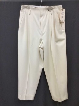 NO LABEL, Cream, Wool, Solid, No Waistband, Belt Loops, Pleated Front, Zip Fly