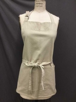 Khaki Brown, Cotton, Solid, Short, Adjustable Halter Strap with D-rings, Front Pouch Pocket,