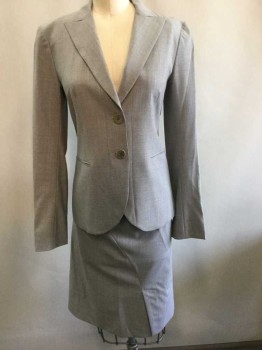 THEORY, Gray, Wool, Spandex, Solid, Single Breasted, Peaked Lapel, 2 Buttons, 2 Welt Pockets, Lightly Padded Shoulders, Gray Lining