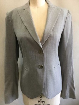 Womens, Suit, Jacket, THEORY, Gray, Wool, Spandex, Solid, 2, Single Breasted, Peaked Lapel, 2 Buttons, 2 Welt Pockets, Lightly Padded Shoulders, Gray Lining