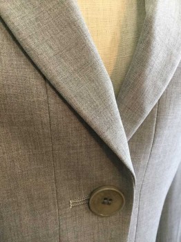 Womens, Suit, Jacket, THEORY, Gray, Wool, Spandex, Solid, 2, Single Breasted, Peaked Lapel, 2 Buttons, 2 Welt Pockets, Lightly Padded Shoulders, Gray Lining
