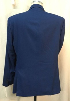 Mens, Suit, Jacket, REACTION, Royal Blue, Polyester, Rayon, Solid, 42R, Single Breasted, 2 Buttons, Notched Lapel, 3 Pockets,