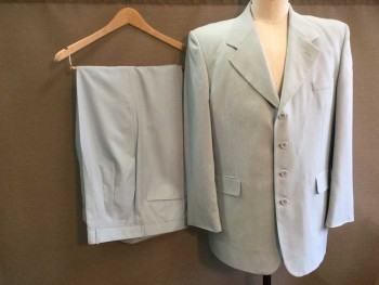 Mens, Suit, Jacket, JIVE, Lt Blue, Polyester, Solid, 44L, 4 Button Single Breasted, 3 Pockets, Notched Lapel