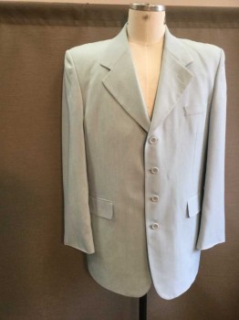 Mens, Suit, Jacket, JIVE, Lt Blue, Polyester, Solid, 44L, 4 Button Single Breasted, 3 Pockets, Notched Lapel