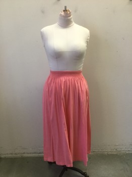 CAROL LITTLE, Pink, Cotton, Solid, Jersey Knit, Elasticated Waist, Length, Mid Calf, 2 Slit Pockets at Side Seams