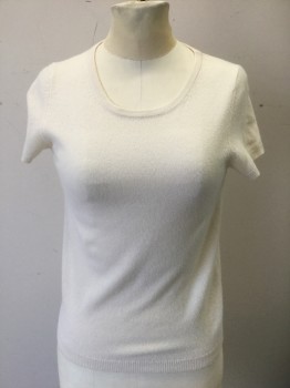Womens, Pullover, BLOOMINGDALE'S, Cream, Cashmere, Solid, XS, Knit, Short Sleeves, Scoop Neck