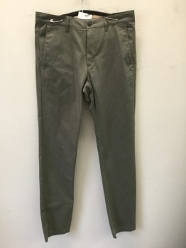 THEORY, Taupe, Cotton, Synthetic, Solid, Twill, Slim Leg, Zip Fly, 4 Pockets, Belt Loops
