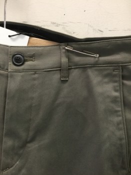 THEORY, Taupe, Cotton, Synthetic, Solid, Twill, Slim Leg, Zip Fly, 4 Pockets, Belt Loops