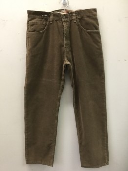 LEVI'S, Lt Brown, Cotton, Polyester, Solid, Corduroy, 5 Pockets, Zip Fly, Straight Leg
