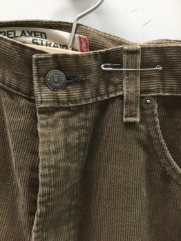 LEVI'S, Lt Brown, Cotton, Polyester, Solid, Corduroy, 5 Pockets, Zip Fly, Straight Leg