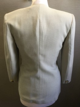 SUITABLES, Ivory White, Brown, Rayon, Polyester, 2 Color Weave, Basket Weave, Double Breasted, 1 Button, No Collar/Lapel, 2 Pockets, Natural Horn Button
