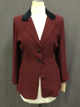 ZELDA, Wine Red, Navy Blue, Acetate, Rayon, Solid, Color Blocking, Single Breasted, 2 Buttons, Notched Lapel With Navy Velvet Panel, 2 Pockets, Multiples