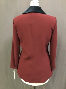 ZELDA, Wine Red, Navy Blue, Acetate, Rayon, Solid, Color Blocking, Single Breasted, 2 Buttons, Notched Lapel With Navy Velvet Panel, 2 Pockets, Multiples