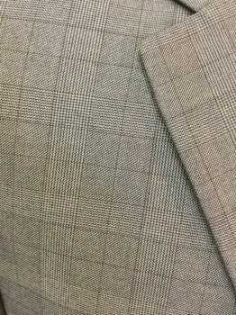 Mens, Sportcoat/Blazer, HAGGAR, Brown, Black, Polyester, Viscose, Plaid, 40 R, Notched Lapel, Collar Attached, 2 Buttons,  3 Pockets,