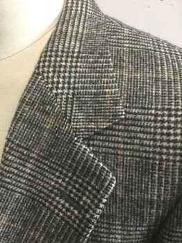 KIMMEL MEEHAN, Taupe, Charcoal Gray, Beige, Camel Hair, Glen Plaid, Single Breasted, Notched Lapel, 2 Buttons, 3 Pockets, Solid Gray Lining,