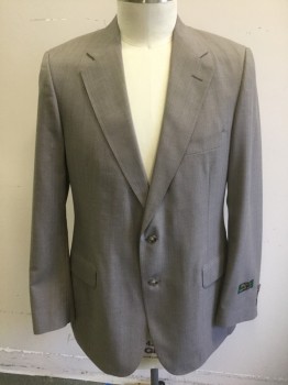 COLOURS BY A.JULIAN, Taupe, Polyester, with Beige/Light Blue/Caramel Faint Pin Stripes, Single Breasted, Notched Lapel, 2 Buttons, 3 Pockets, Tan Solid Lining,