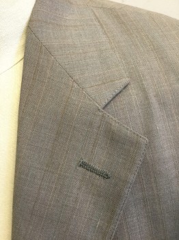 COLOURS BY A.JULIAN, Taupe, Polyester, with Beige/Light Blue/Caramel Faint Pin Stripes, Single Breasted, Notched Lapel, 2 Buttons, 3 Pockets, Tan Solid Lining,
